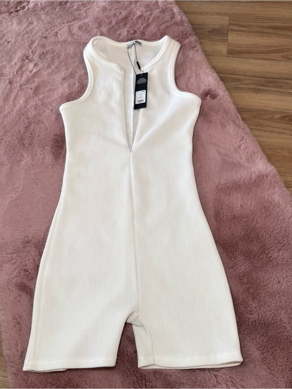 Fashion Nova Cream Ribbed Sleeveless Romper